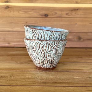 Ceramic espresso cups carved, white handmade coffee mugs, 8oz stoneware tumbler, carved pottery