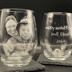 Mother&#39;s Day Personalized Picture Wine Glass | Picture of Mom Engraved On Wine Glass & Text Message On Reverse Side | Mother&#39;s Day Gift