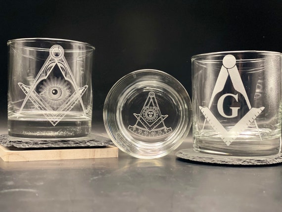 Engraved Masonic Officer Whiskey Glass | Freemason Gift