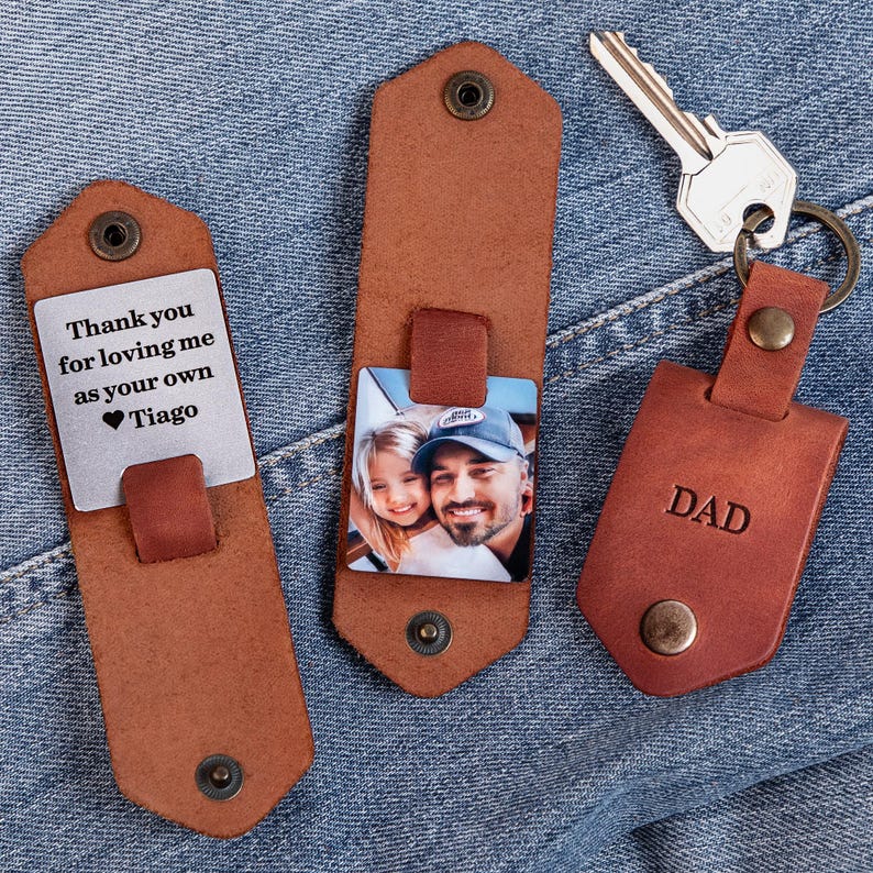 Personalized DADDY Photo Keychain, Custom Leather Picture Keychain Gift from Daughter, Handwriting Keepsake 画像 15