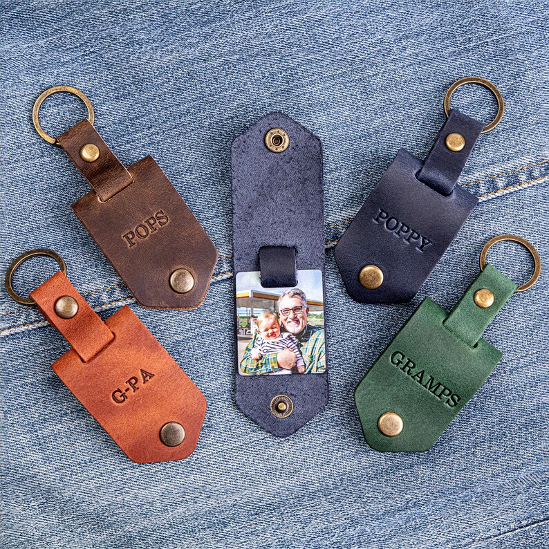 Grandparent Gifts, photo keychain, Grandpa Gift, leather keychain, keychain with photo, Fathers Day Gift image 10