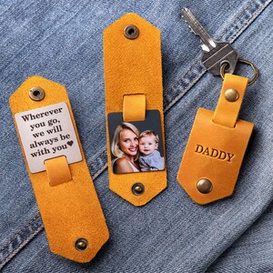 Personalized DADDY Photo Keychain, Custom Leather Picture Keychain Gift from Daughter, Handwriting Keepsake 画像 14