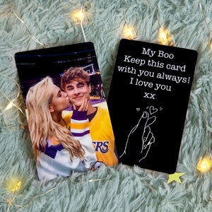 Cartera de pareja, billetera tamaño pareja, regalo con foto de metal, billetera tamaño retrato, tarjeta de billetera con nota, tarjeta personalizada tamaño billetera