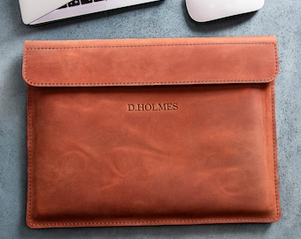 Graduation Gift for Her or Him - Personalized Leather Sleeve MacBook Air & Pro Magnetic, Kindle Sleeve