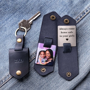 First Time Dad Gift, Leather Keychain Personalized With Photo and Name ...