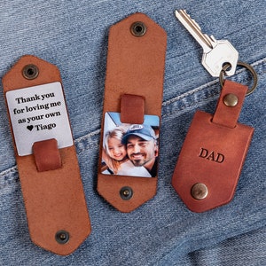 Stepdad fathers day gift with photo, leather keychain with picture for uncle, step father gift with photo, step father day gift