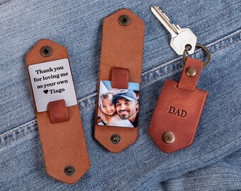 Fathers Day Gift - Photo Keychain, Bonus Dad Gifts, leather keychain with photo, Father's Day 2026, Step Dad Gifts