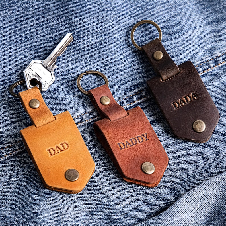 Personalized DADDY Photo Keychain, Custom Leather Picture Keychain Gift from Daughter, Handwriting Keepsake 画像 10