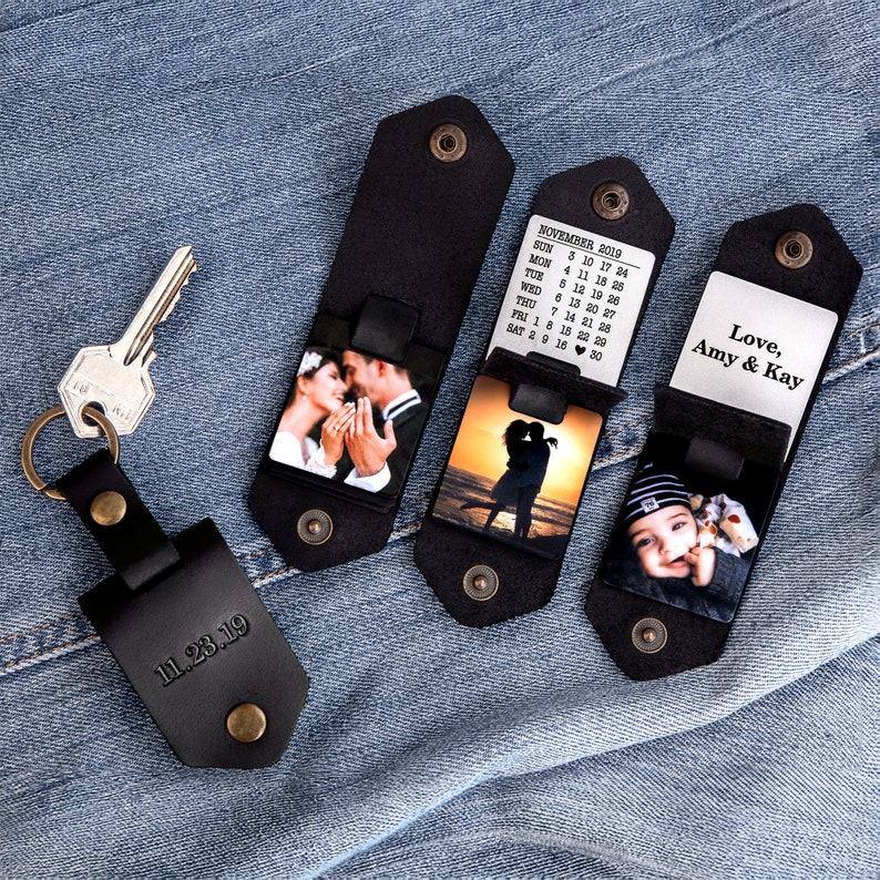 Grandparent Gifts, photo keychain, Grandpa Gift, leather keychain, keychain with photo, Fathers Day Gift image 3