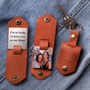 First Mother&#39;s Day Gift - Personalized Leather keychain for Mom, Custom gift for Mom, Leather Keychain with Text and Photo