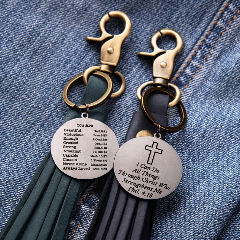 Custom Bible Verse Stainless Steel Keychain Charm, Personalized Faith ...