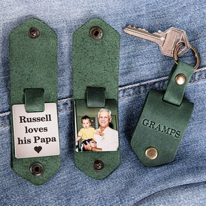 Papa gifts, Grandpa photo keychain, leather keychain for granddad, grandparents gifts, keychain with photo, personalized papa keychain