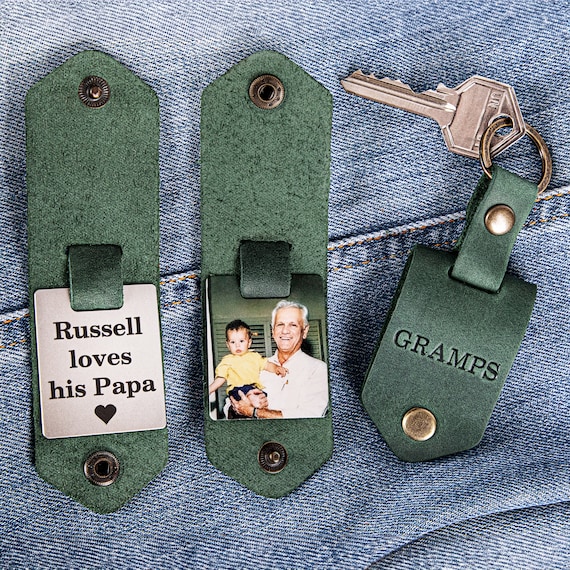 Grandparent Gifts, photo keychain, Grandpa Gift, leather keychain, keychain with photo, Fathers Day Gift