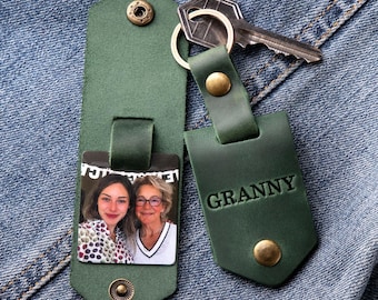 Llavero con foto personalizado, regalo para abuela, llavero con foto, llavero de cuero personalizado