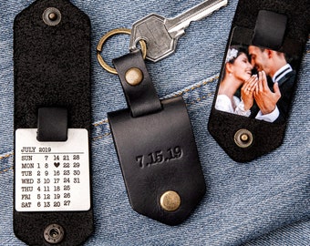 3rd anniversary gift for husband, Leather wedding gift, leather keychain with picture, personalized keychain for husband