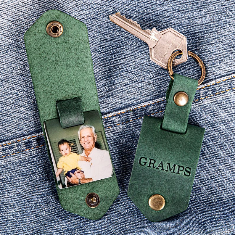 Grandparent Gifts, photo keychain, Grandpa Gift, leather keychain, keychain with photo, Fathers Day Gift image 14
