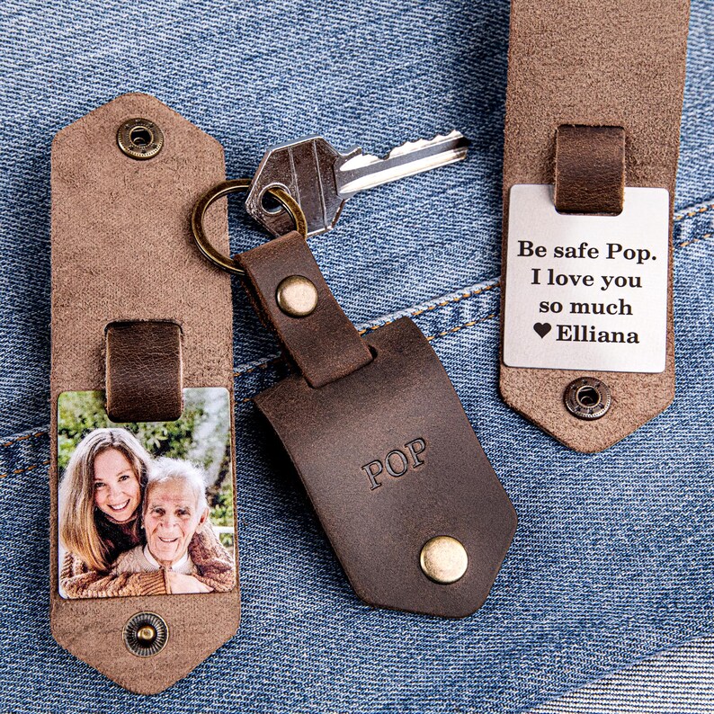 Grandparent Gifts, photo keychain, Grandpa Gift, leather keychain, keychain with photo, Fathers Day Gift image 15
