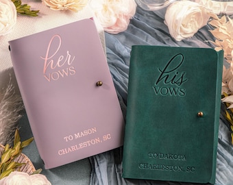 Personalized His & Her Wedding Vows Book, Leather Vow Books Set of 2, Bridal Shower Gift