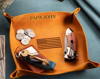 Valet Tray for Dad, Father's Day Gifts, Desk Organizer, Father's Day 2026, Personalized Gifts for Dad, Leather Tray