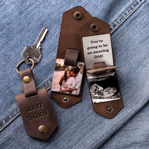 First time dad gift, Leather keychain personalized with photo and name, new dad gift from daughter, daddy to be photo gift image 12