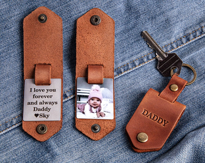 First Time Dad Gift, Leather Keychain Personalized With Photo and Name ...