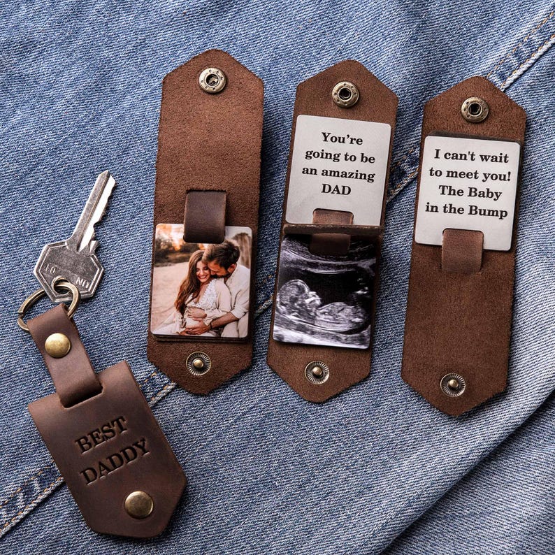 Personalized DADDY Photo Keychain, Custom Leather Picture Keychain Gift from Daughter, Handwriting Keepsake 画像 12