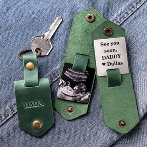 First time dad gift, Leather keychain personalized with photo and name, new dad gift from daughter, daddy to be photo gift image 14