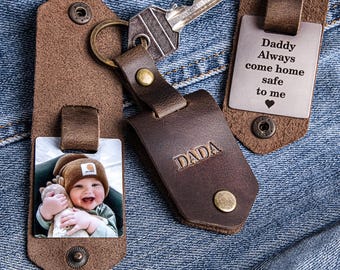 First Father's Day Gift - Personalized Leather Keychain - Gifts for Dad - Photo Keychain - Father's Day 2026
