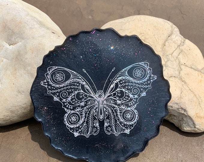 Butterfly Coaster/ Holographic/ Butterfly Decor/ Butterfly Art
