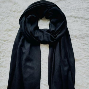 Black Pashmina Scarf Handmade Silk Blend Travel Wrap Stole Shawl