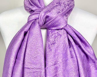 Lavender Paisley Silk Pashmina Scarf Handwoven Boho Wrap Cozy Gift Stole Mother's Day Gift
