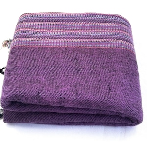 Purple Thick Yak Wool Scarf Meditation Shawl Prayer Blanket Handmade Knitted Wrap Woolen Shawl Bed Decor Sofa Throw Mother&#39;s Day gift