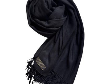 Black Pashmina Scarf Handmade Silk Blend Travel Wrap Stole Shawl
