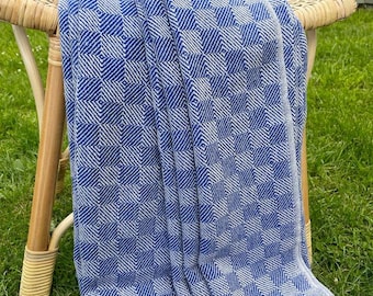 Handmade Pashmina Wool Blanket Blue Winter Wrap, Extra Large Shawl, Bed Throw