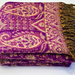 Purple Paisley Thick Yak Wool Shawl Meditation Prayer Blanket Handmade Knitted Wrap Woolen Shawl Bed Decor Sofa Throw