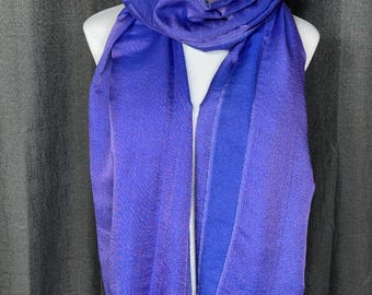 Handmade Silk Pashmina Scarf: Light Purple & Blue Knitted Shawl Mother's Day Gift