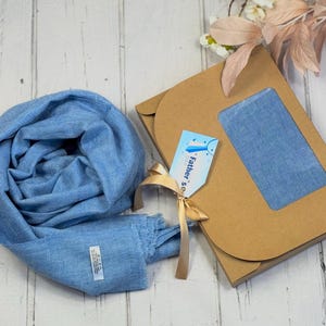 Blue Cashmere Blend Pashmina Scarf Handwoven Wrap Stole