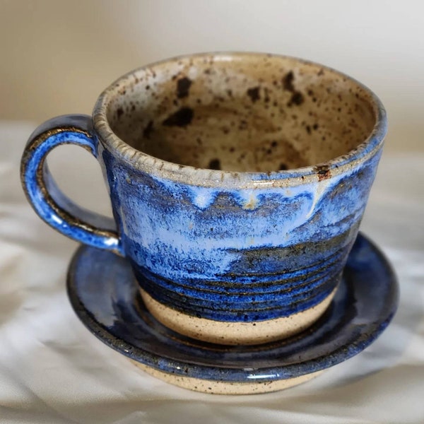 4 ounce wheel thrown espresso mug with matching saucer