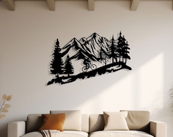 Mountain Biker Metal Wall Art - Rustic Outdoor Decor - Unique Birthday Gift