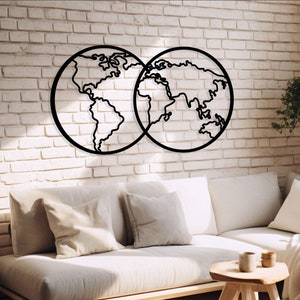 Arte de pared de metal con mapa del mundo, decoración minimalista con mapa del mundo, regalo de cumpleaños único, decoración de pared para la oficina y el hogar, regalos inspirados en viajes, regalo para ella