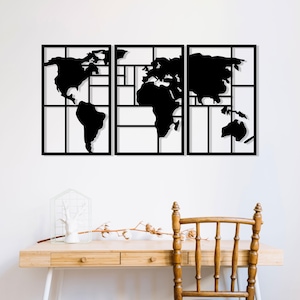 Metal Wall Art wereldkaart - Uniek muurdecor voor woonkamer, metalen muurdecor kantoor - Perfect Valentijnsdagcadeau, housewarmingcadeau