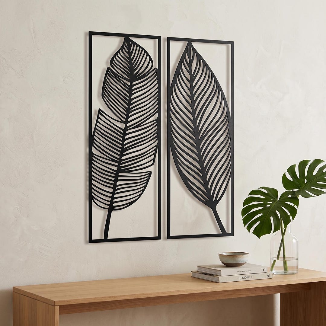 Metal Leaf Wall Art Set – Botanical Cutout Decor, Modern Framed Panels ...