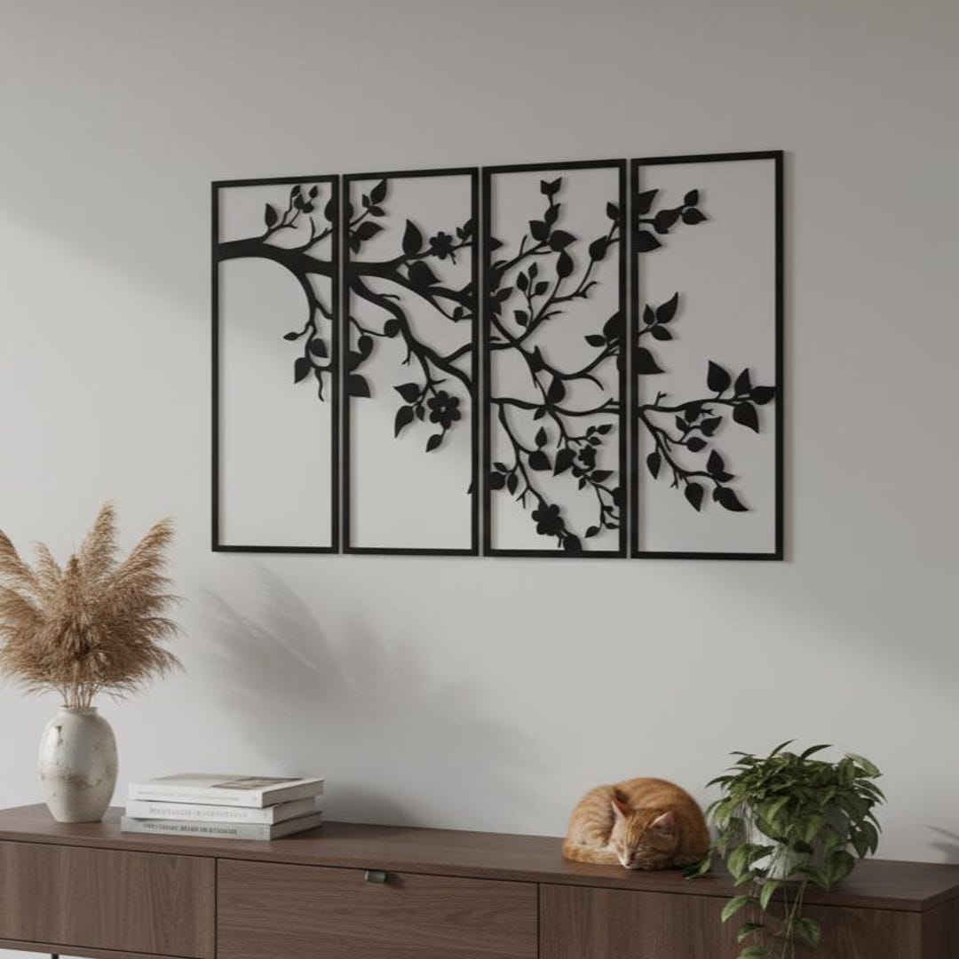 Tree Branch Metal Wall Art - Modern Floral Nature Decor, Outdoor Safe ...