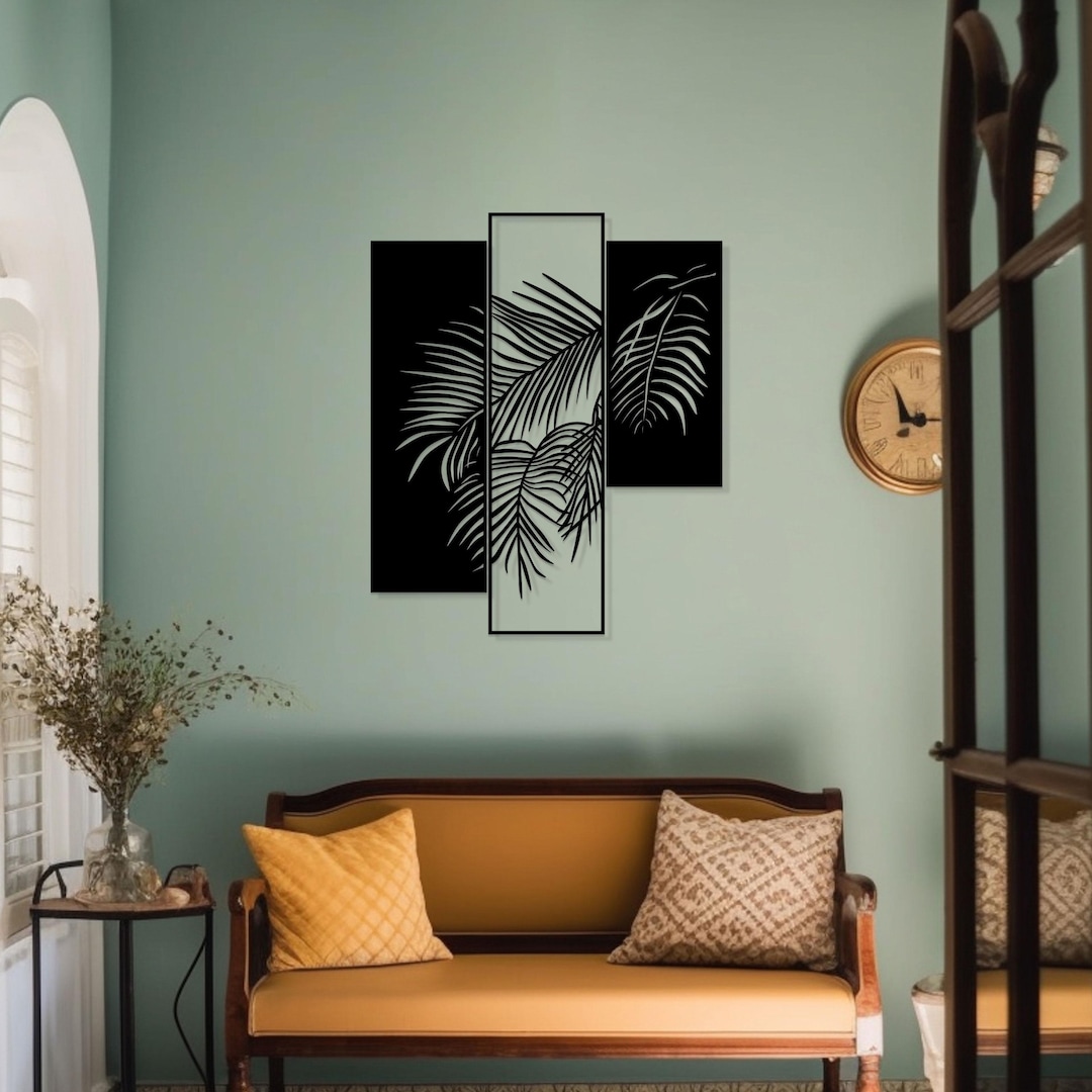Modern Palm Leaf Metal Wall Art - 3 Pcs Tropical Home Decor - Unique ...
