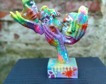 Sehen Sie kein Übel, hören Sie kein Übel, sprechen Sie kein Übel Skulptur, gemalte handgemachte Statue, handgemalte moderne Kunst, handgearbeitetes Wohnkultur