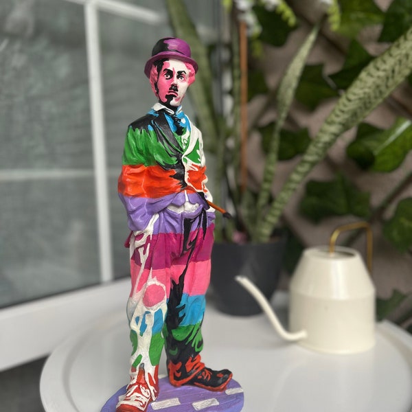 Sir Charlie Chaplin Figure ,Painted Handmade Statue ,Hand-Painted Modern Sculpture ,Hand Crafted Home Decor