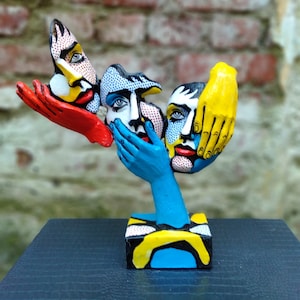 See No Evil,Hear No Evil,Speak No Evil Pop Art Sculpture,Painted Handmade Statue ,Hand-Painted ,Hand Crafted Home Decor