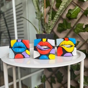Kiss Pop Art Wall Hanging Sculpture,Painted Colorful Lips Handmade Statue,Sexy Hand-Painted Sculpture,Hand Crafted Wall Decoration