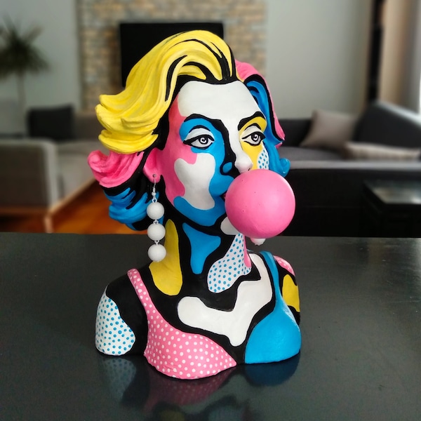 Pop-Art-Frauenbüste mit Gummi, moderne handgefertigte Statue, bemalte bunte Skulptur, Wohndekoration, moderner Straßenstil