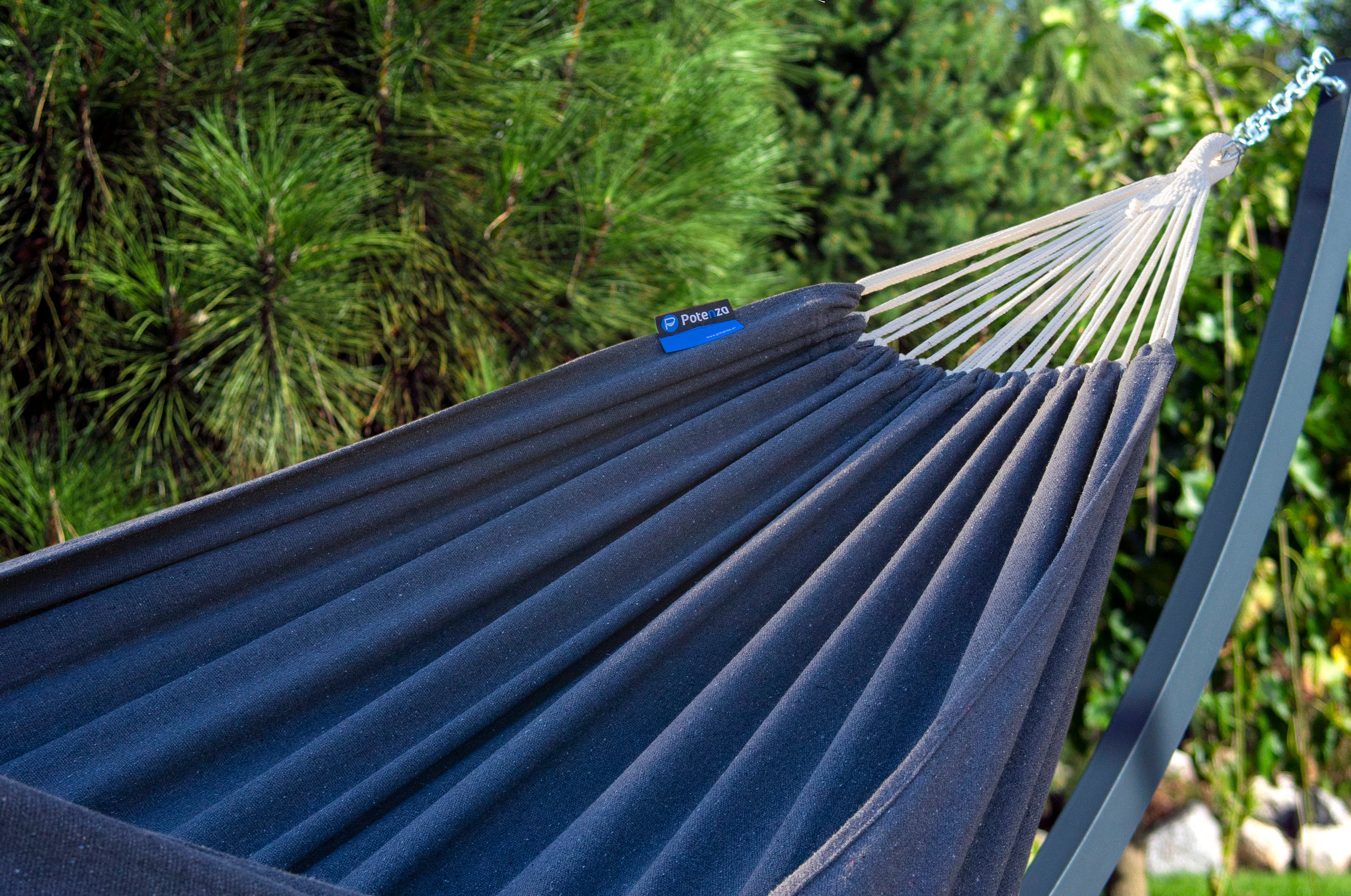 Amaca Da Giardino Con Supporto In Acciaio, Grigio, 230x160 Cm – Portata 220 Kg, Morbida In Cotone, Perfetta Per Relax In Due - 5